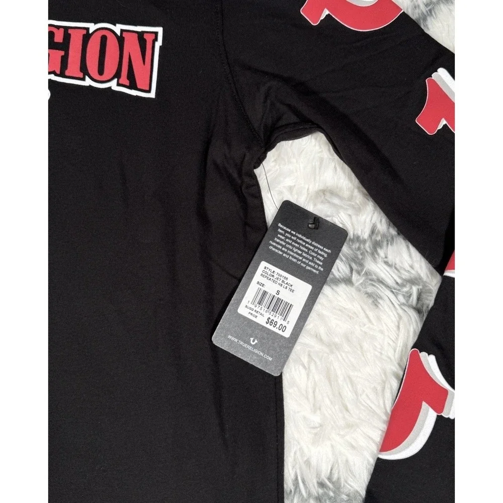 TRUE RELIGION Repeated 3D Horseshoe Long Sleeve Shirt Black Red Mens S *NEW* $69
